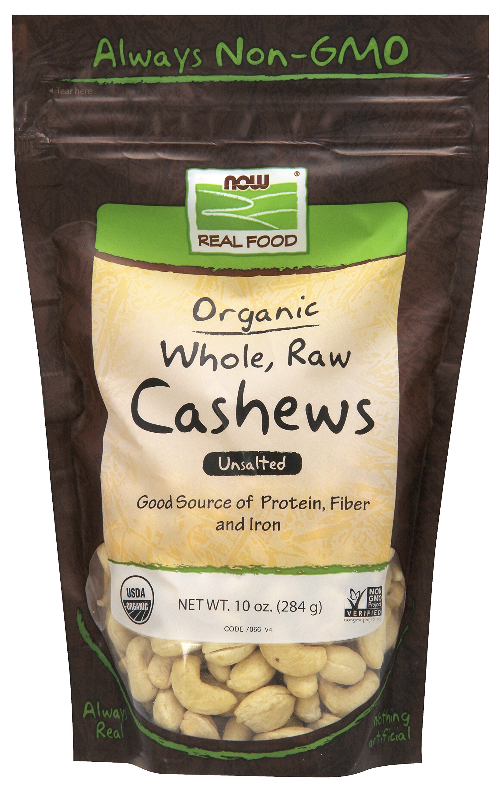 NOW Foods, Certified Organic Cashews, Whole, Raw and Unsalted, Rich