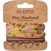 Karma, Thin Headband for Women, Fabric Headband and Stretchy Hair Scarf, Lime Floral