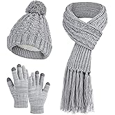 MissShorthair Womens Beanie Winter Hats 3 in 1 Knit Warm Hat Gloves and Scarf Set Women Scarves for Cold Weather