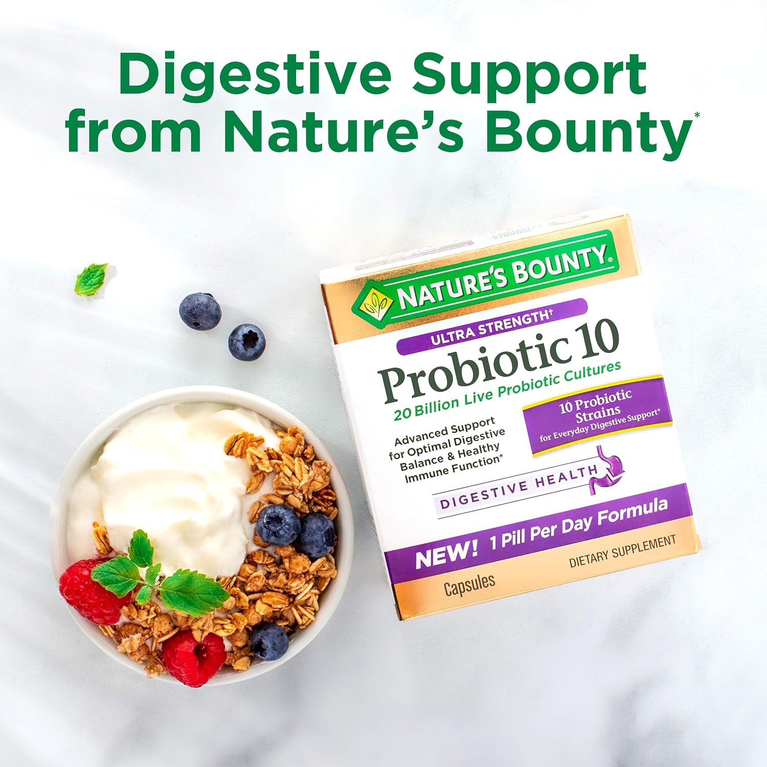 Probiotic, for Occasional Gas and Bloating Dietary Formula by Nature's Bounty, Dietary Supplement, Helps with Abdominal Discomfort, Promotes Digestive Health, 25 Capsules: Health & Personal Care
