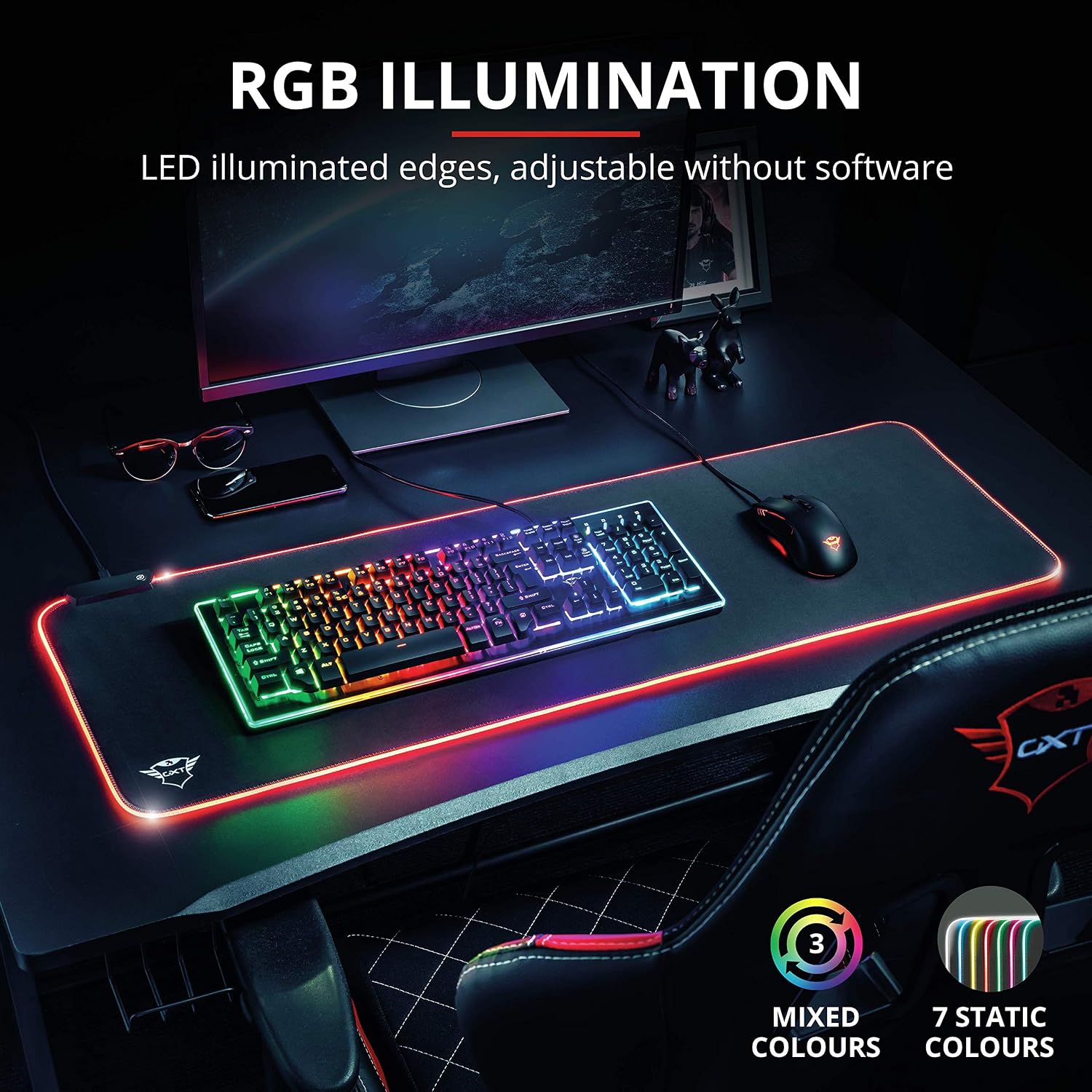 GXTrust 764 Glide Flex Gaming Mousepad, XXL Desk Mat 30x93cm with RGB LED Illuminated Edges, Optimised Surface Texture - Image 3