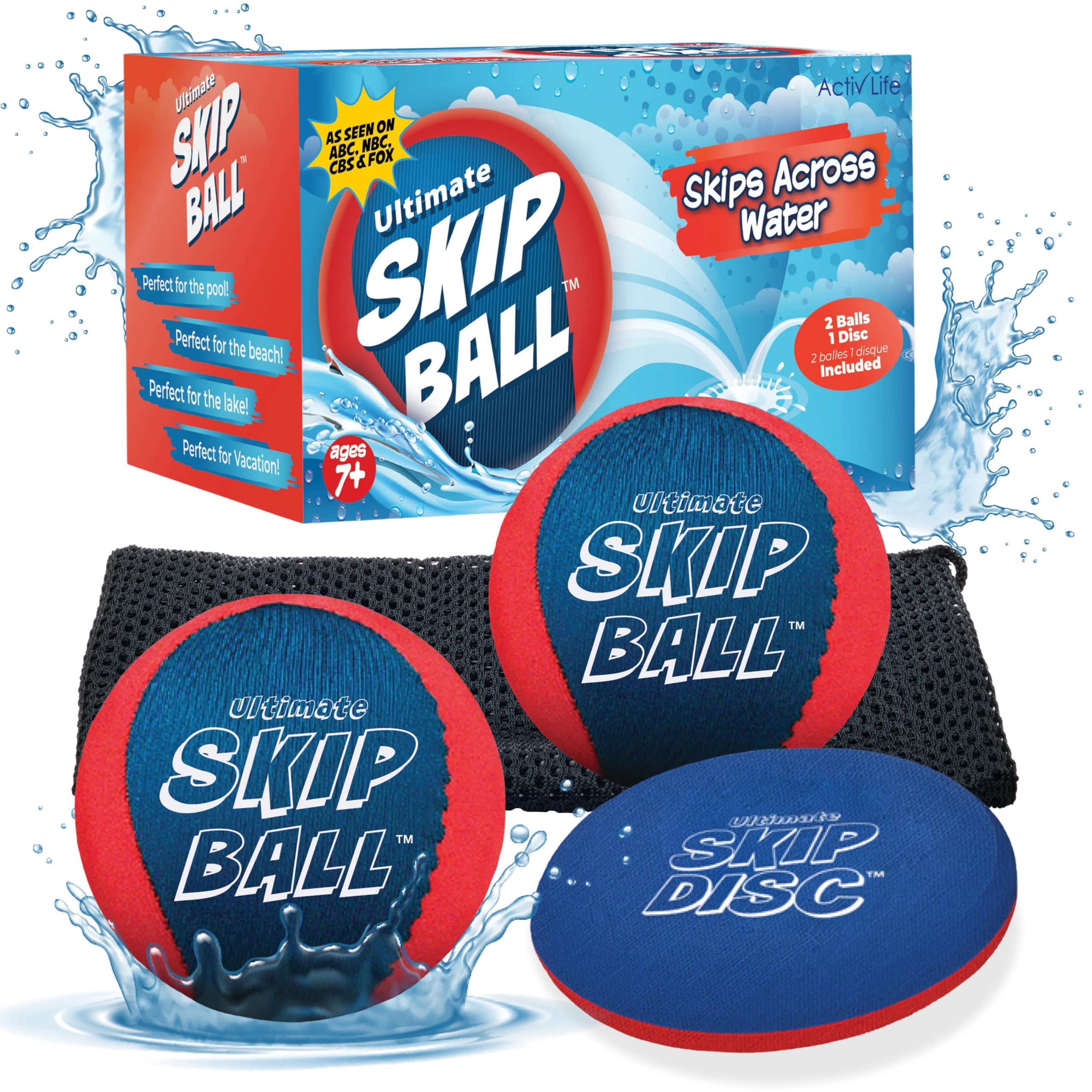 Ultimate Skip Ball (Red/Blue) Fun Beach Toys & Water Games for Boys, Teens & Gifts for Men Who Have Everything - Cool Summer Birthday Presents for Family, Son, Grandson, Nephew, Brother, Best Friend