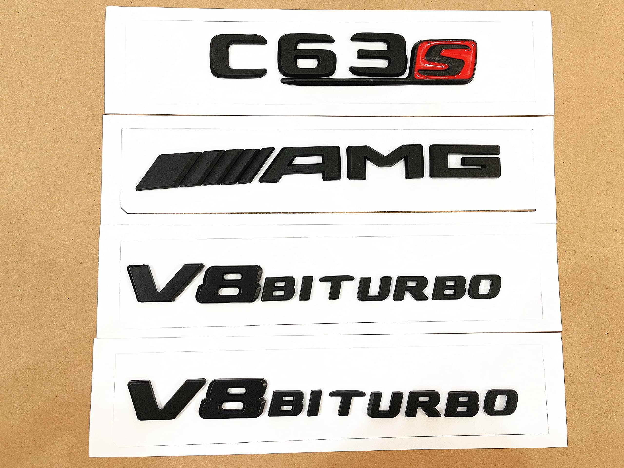 MATTE Black C63S V8 BITURBO Trunk Fender Badges Emblems for W205
