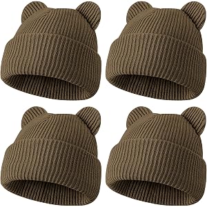 ZUPPAD 4 Pack Baby Toddler Beanie Hat with Bear Ears，Soft Knitted Winter Skull Cap for Kids Cute Solid Color Set28