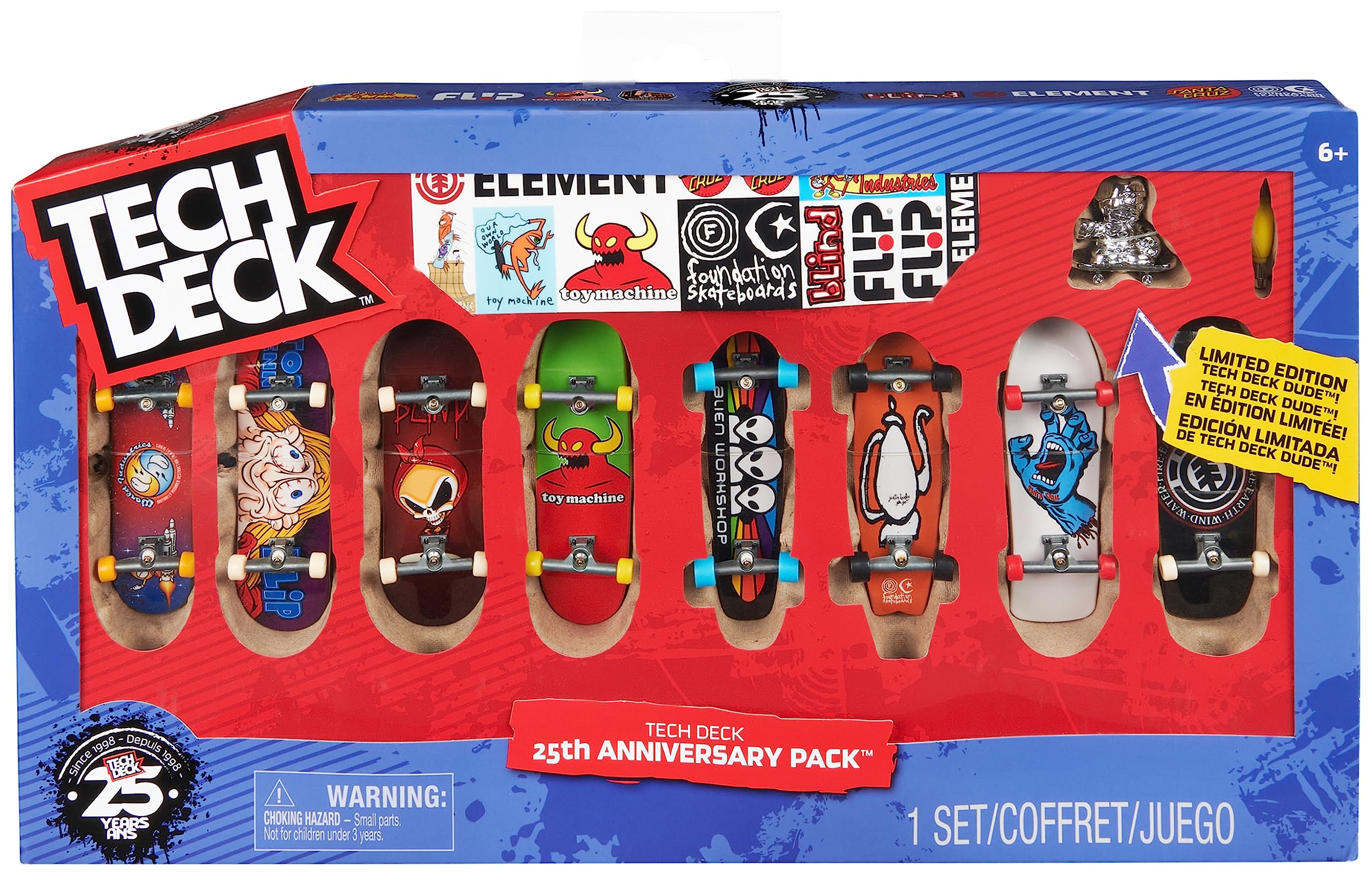 Tech Deck, 25th Anniversary 8-Pack Fingerboards with Exclusive Figure, Collectible and Customisable Mini Skateboards, Kids’ Toys for Ages 6 and up