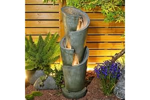Sunlinua Garden Water Fountain Outdoor Circular Elegance Waterfalls Fountain Floor Standing Water Fountains with LED Lights, Pump for Garden, Living Room, Patio, 39 inches Height