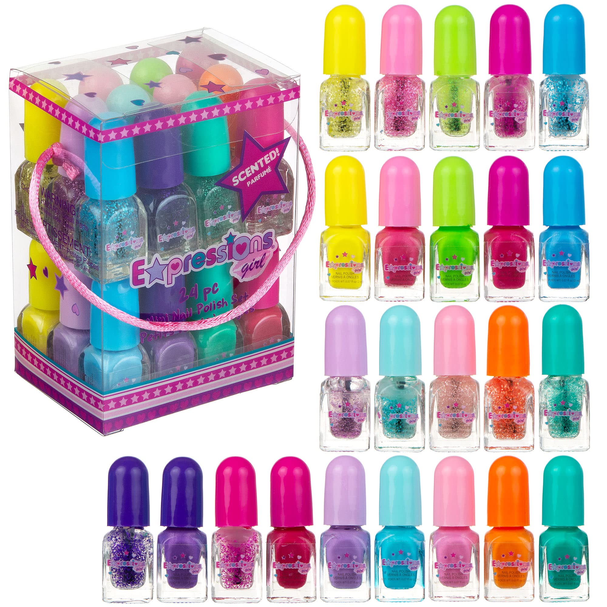 Photo 1 of 24pc Scented Nail Polish Value Pack - Shiny & Glitter Shades, Non-Toxic Water-Based Manicure & Pedicure Kit for Girls, Gift Set