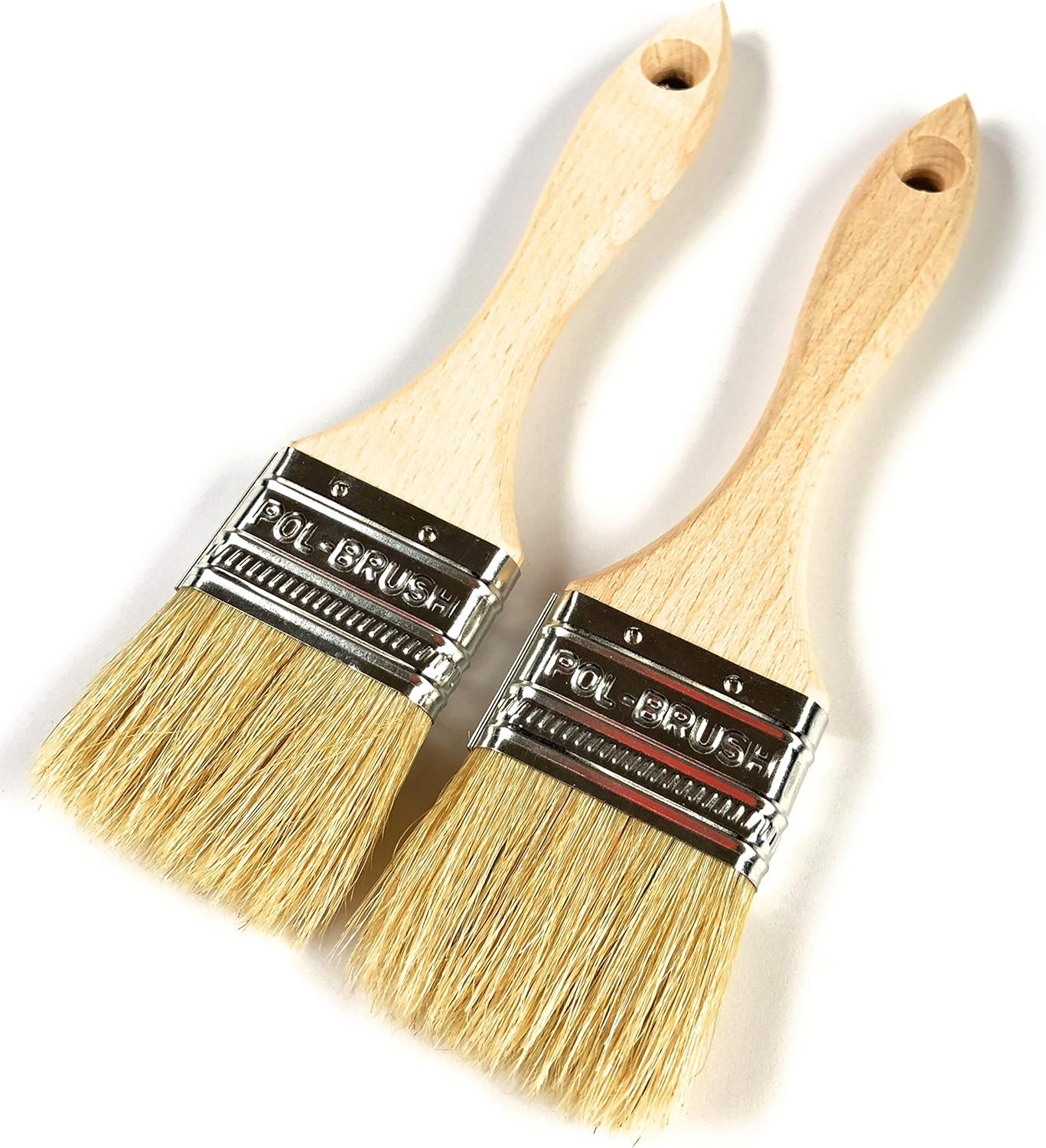 2 Pack 2" Premium Paint Brushes Natural Bristle/Wood Handle for