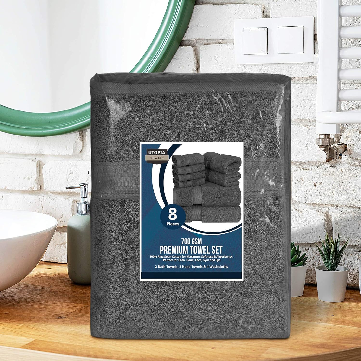 Utopia Towels - Premium Towel Set, Grey - 2 Bath Towels, 2 Hand Towels, and 4 Washcloths - 700 GSM 100% Premium Ring Spun Cotton Highly Absorbent Towels for Bathroom, Shower Towel, (8 Pieces): Home & Kitchen