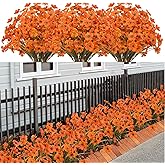 LikSoor 21 Bundles Artificial Outdoor UV Resistant Flowers No Fade Fake Outside Flowers Plastic Greenery Faux Shrubs Garden Porch Window Box Home Decoration(Light Autumn Orange)