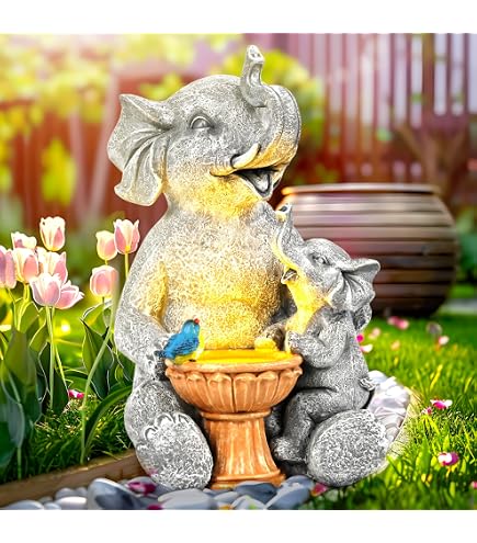 Statue Éléphant Solaire Comius Pour Jardin - Décoratif, Lumière LED, Imperméable, Résine