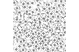 Auvoau 300Pcs Letter Beads R 4X7mm White Alphabet Beads Acrylic Round Shape Loose Beads for Name Bracelets Necklaces Key Chains DIY Jewelry Making (R)