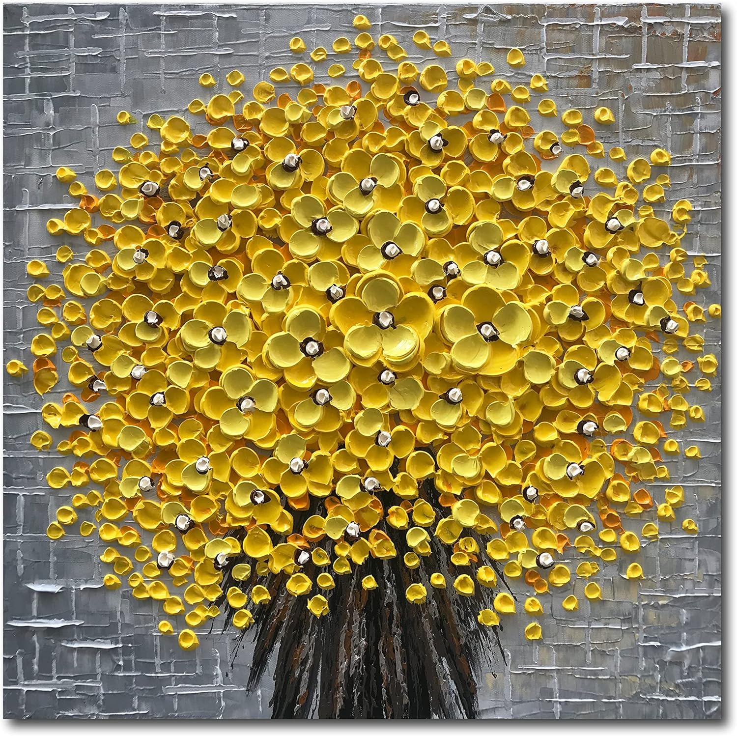 Paintings - Epicler 24x24 Inch Hand-Painted 3D Yellow Flower Art Oil Painting, Modern Flower Canvas Wall Painting, Contemporary Abstract Canvas Oil Painting Home Wall Decoration