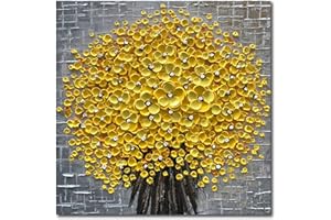 EPICLER ART Epicler 24x24 Inch Hand-Painted 3D Yellow Flower Art Oil Painting, Modern Flower Canvas Wall Painting, Contemporary Abstract Canvas Oil Painting Home Wall Decoration