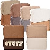 Amylove 12 Pcs Corduroy Makeup Bag Large Capacity Preppy Cosmetic Bag Bulk DIY Daily Use Plain Portable Makeup Pouch Travel Purse Organizer Storage for Women Xmas Gift(Stylish Colors)