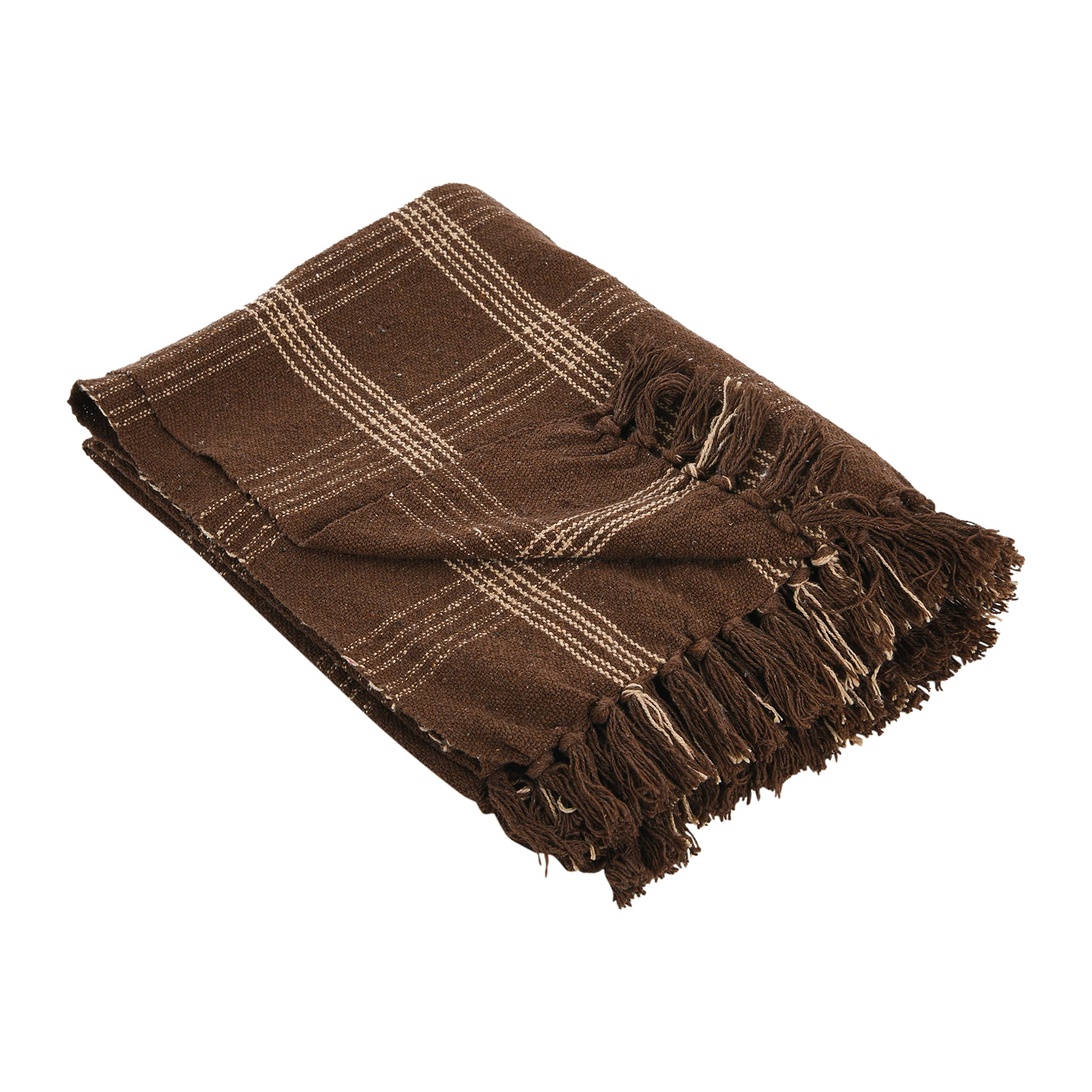Photo 1 of ****SIMILAR ITEM****Creative Co-Op Recycled Cotton Blend Throw Blanket with Fringe, Brown Plaid