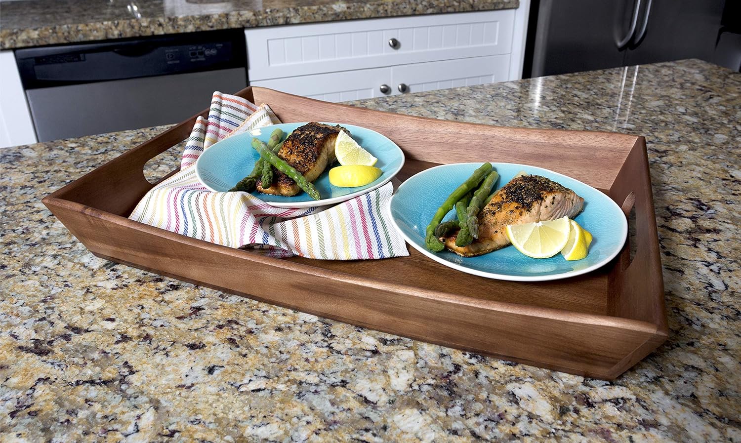 Lipper International Acacia Curved Serving Tray, 19.88" x 14" x 2.5": Kitchen & Dining