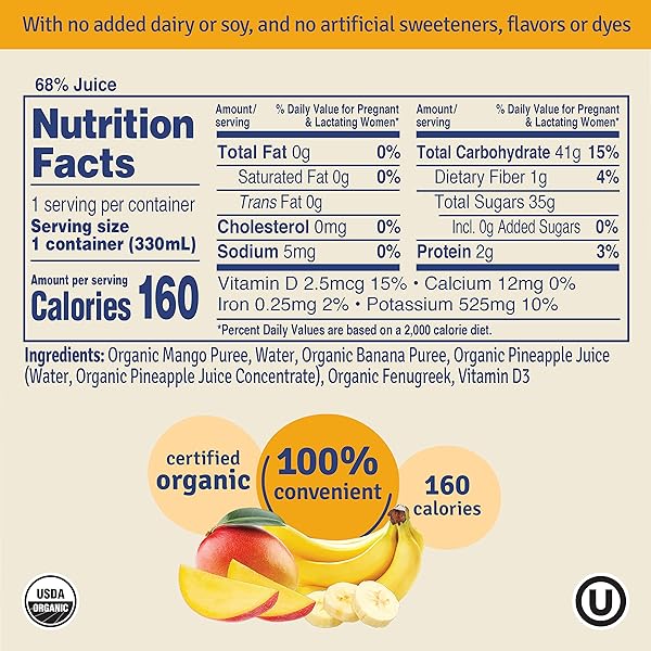 SWEETIE PIE ORGANICS LACTATION SMOOTHIE, MANGO BANANA, SUPPORT BREAST MILK PRODUCTION FOR NURSING AND PUMPING, NO ARTIFICIAL SWEETENERS, FLAVORS, OR DYES – 4 PACK