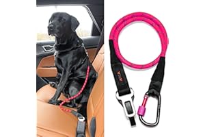 ARCA PET Dog Seat Belt for Car | Universal Dog Car Seatbelt | Durable Reflective Rope with Clip Hook Latch, Buckle and Carabiner- Safe and Secure Pet Safety Restraint (Pink)