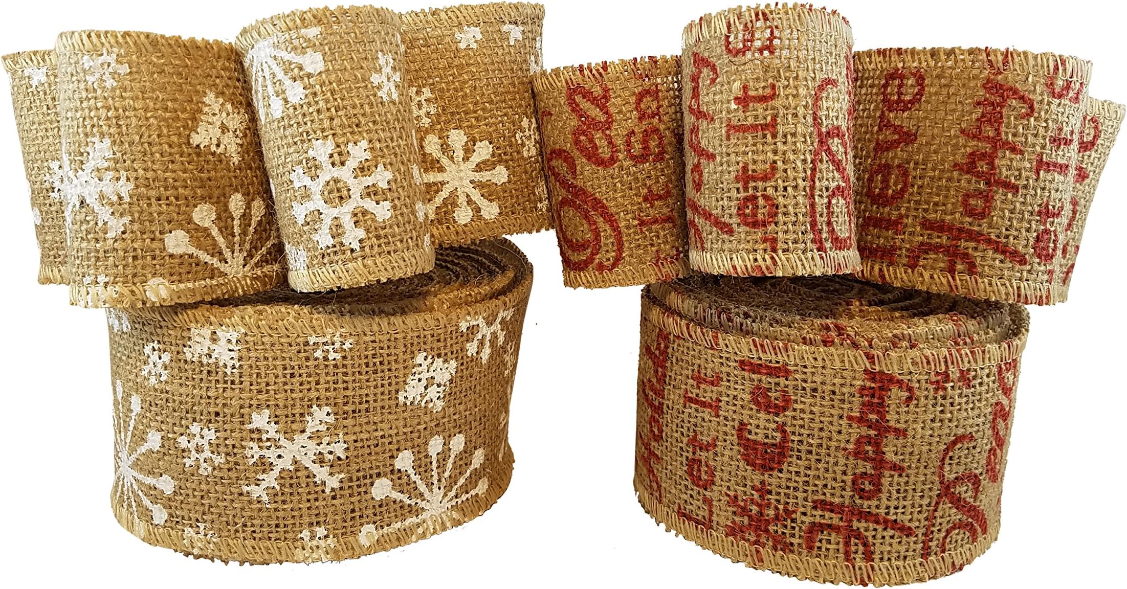 Christmas Holiday Burlap Ribbon with Wired Edge - Decorate Wreaths, Gift Wrap, Christmas Tree, Bows, DIY Craft Projects - 2 Rolls, Each 2.5 Wide x 10 Yards Long