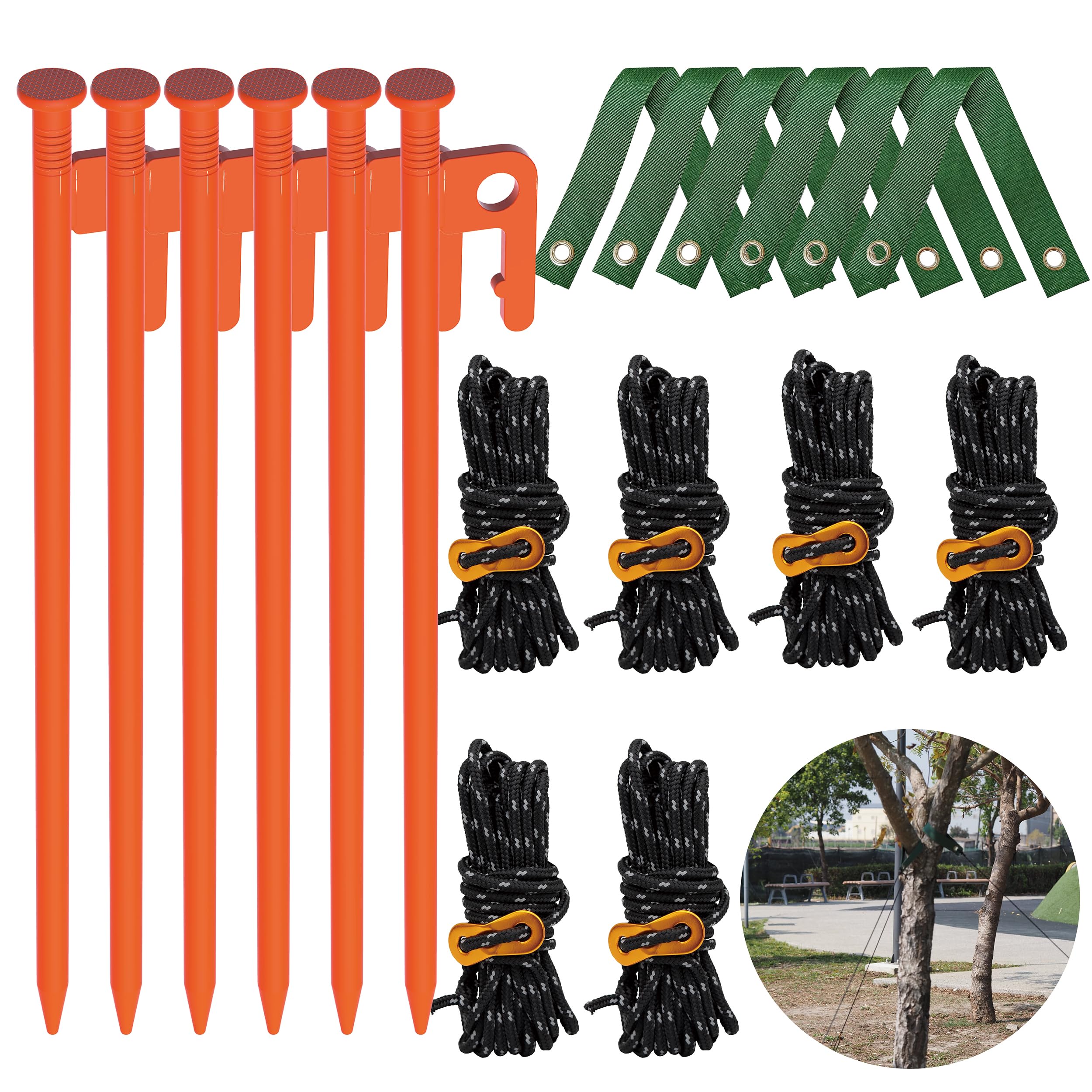 Tree Stake Kit – Heavy Duty Tree Stakes And Supports For Leaning Trees – Metal Stake For Straightening Kit with 3 Set Tree Stakes, For Staking and 13.12 Feet Tree Rope (Tree Stake 6 Pack)