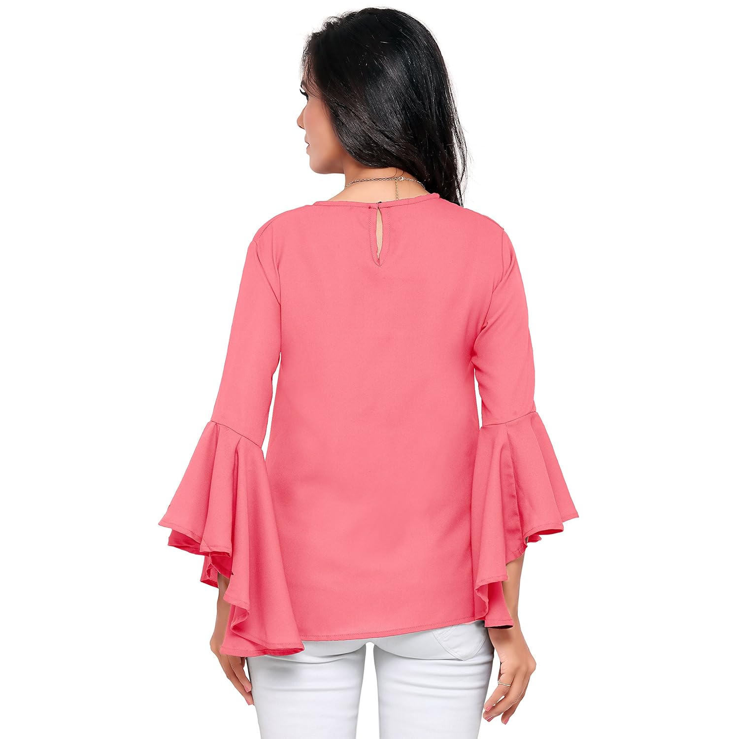 serein women's top (pink soft crepe georgette top with flute/bell sleeves)