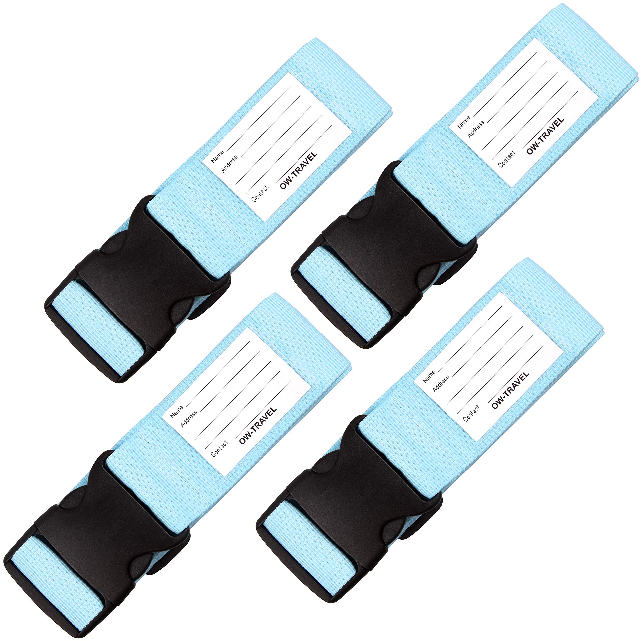 OW-Travel Personalised Luggage Straps for Suitcases (4 Pack Blue) Easy to Spot Suitcase Straps with Address labels. Case Strap Suitcase Strap Luggage Belt for Bags Baggage with Name Card ID Slot