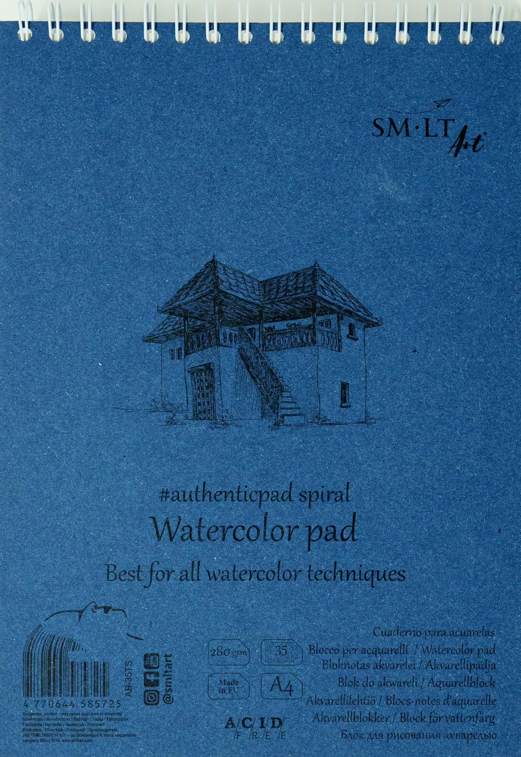 SM.LT AB-35TS Authentic Line A4 Watercolour Pad - Natural White Paper - 280 GSM - 35 Pages - Blue