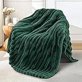Exclusivo Mezcla Fleece Throw Blanket for Couch, Super Soft Striped Jacquard Bed Blanket, Lightweight Fuzzy Cozy for All Seasons, 50x60 Inches, Forest Green