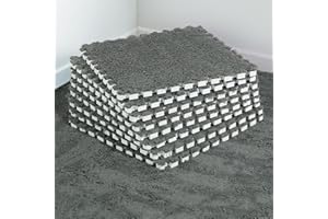 ANPHSIN 12 pcs Thickened Plush Foam Interlocking Floor Mat, Interlocking Foam Tiles with Edgings for Kids, Soft Anti-Slip Puzzle Area Square Rug Playmat for Children Room Bedroom(11.8", Gray)