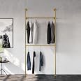Pamo Industrial Pipe Clothing Rack Gold - Wall Mounted Heavy Duty Clothes Rack, 300 Kg Capacity, Walk-In Closet Storage System