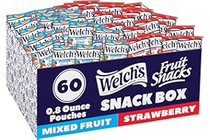 Welch's Fruit Snacks, Mixed Fruit & Strawberry Snack Box, Stocking Stuffers,Gluten Free, 0.8oz Snack Packs (Pack of 60)