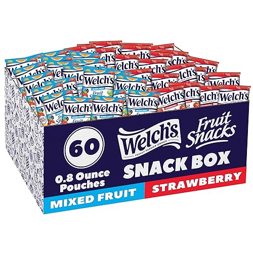 Welch's Fruit Snacks, Mixed Fruit & Strawberry Snack Box, Halloween Treats, Gluten Free, 0.8oz Snack Packs (Pack of 60)