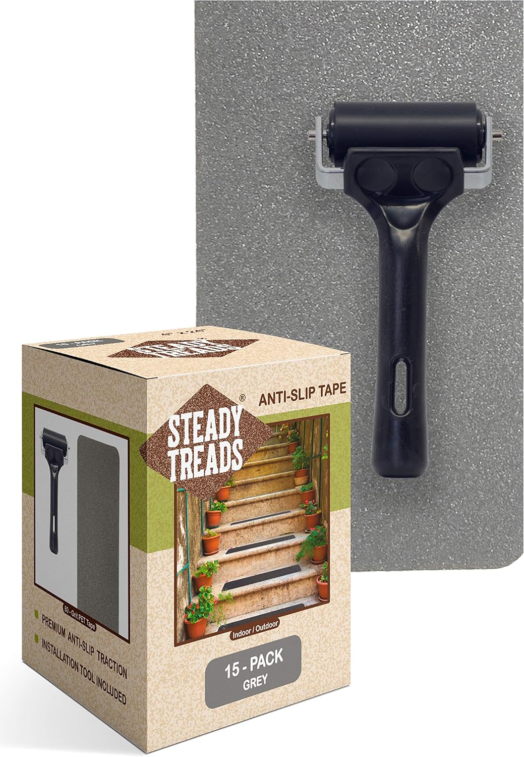 Steady Treads, Non-Slip Clear Rubberized, PVC-Free, Translucent Adhesive Stair Treads and Tape Roller