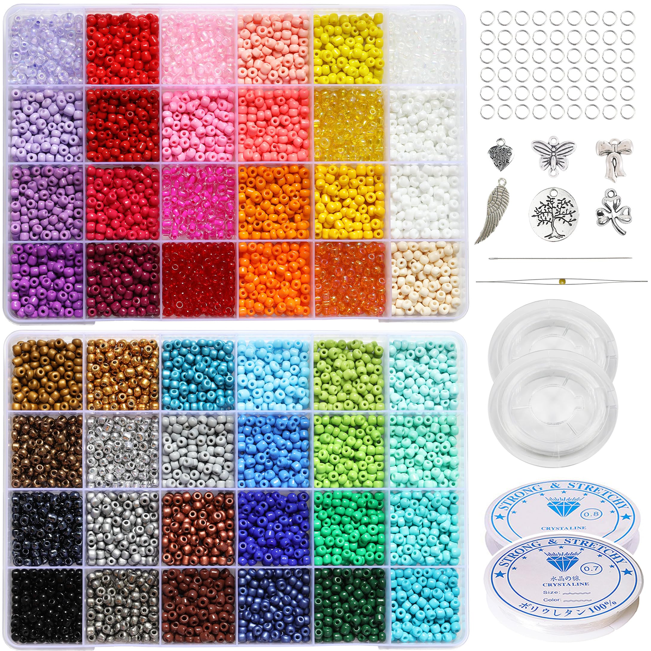 Bala&Fillic Size 4mm Glass Seed Beads About 6800pcs in Box, 48 Colors Assortment 6/0 Craft Seed Beads for Making Jewelry Necklace Bracelets Earrings Rings