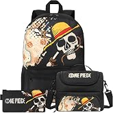 Get Trend One Piece Boys Backpack, Lunch Bag &amp; Pencil Case, 3 Piece Set | 18in Bookbag, Adjustable Padded Straps, Lightweight Insulated Lunch Bag, Pencil Pouch, School Supplies, Anime Gifts for Boys