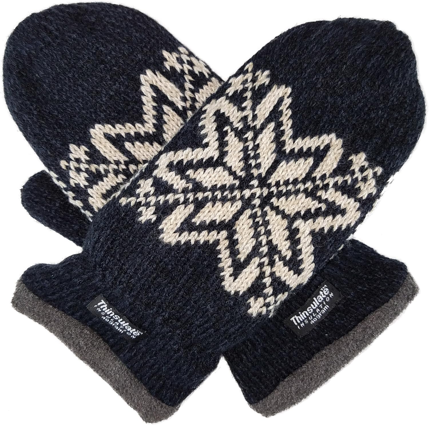 Bruceriver Mens Snowflake Knit Mittens with Warm Thinsulate Fleece Lining at  Men’s Clothing store