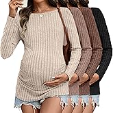 Oakgarden 4 Pack Maternity Long Sleeve Shirts Winter Ribbed Boat Neck Maternity Sweaters Casual Pregnancy Work Tees Tops