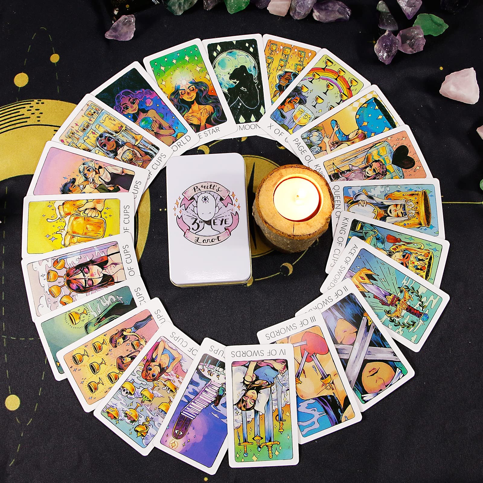 Atesswy Britt's Third Eye Tarot Deck in A Tin - 78 Tarot Cards (Limited Edition Gold Gilded)