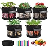 VIVOSUN 5-Pack 7 Gallon Visible Potato Grow Bags, Thick Fabric Potato Pots with 360° Visibility & Harvest Window, Potato Growing Containers Potato Planter Potato Planter for Growing Potatoes, Black