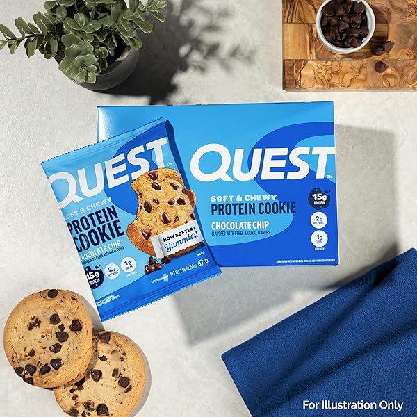 QUEST NUTRITION CHOCOLATE CHIP PROTEIN COOKIE, 15G PROTEIN, 1G SUGAR, 2G NET CARBS, KETO FRIENDLY, HIGH PROTEIN, LOW CARB; 12 COUNT