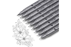 Black Fineliner Pens Sets, Lypumso Set of 9 Pack Waterproof Fine Tip Pens (8 Line Widths and 1 Brush), Fine Point for Journal