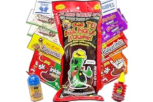 Chamoy Pickle Kit by ELM 360: Big Tex Pickle with Mexican Candy Assortment - with, Lucas Gusano, Baby Lucas and Salsagheti - OG Chamoy Pickle Kit - w/Original Alamo Candy Chamoy Pickle. 13 pcs