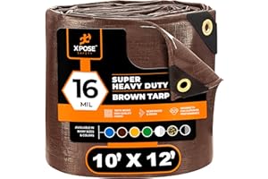 10' x 12' Super Heavy Duty 16 Mil Brown Poly Tarp Cover - Thick Waterproof, UV Resistant, Rip and Tear Proof Tarpaulin with Grommets and Reinforced Edges - by Xpose Safety