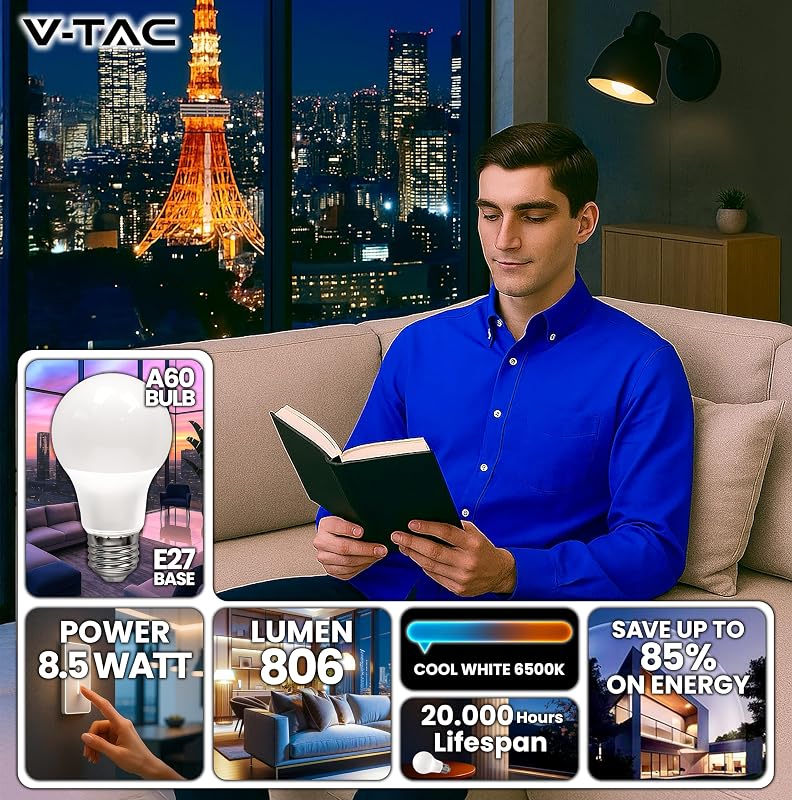 10x Lampadine LED E27 - [ Alta Efficienza 8,5W ] - A60 - (Equivalenti a 60W) - Lampadine di Nuova Generazione a Risparmio Energetico - 806 Lumen - Luce Bianca Fredda 6500K
