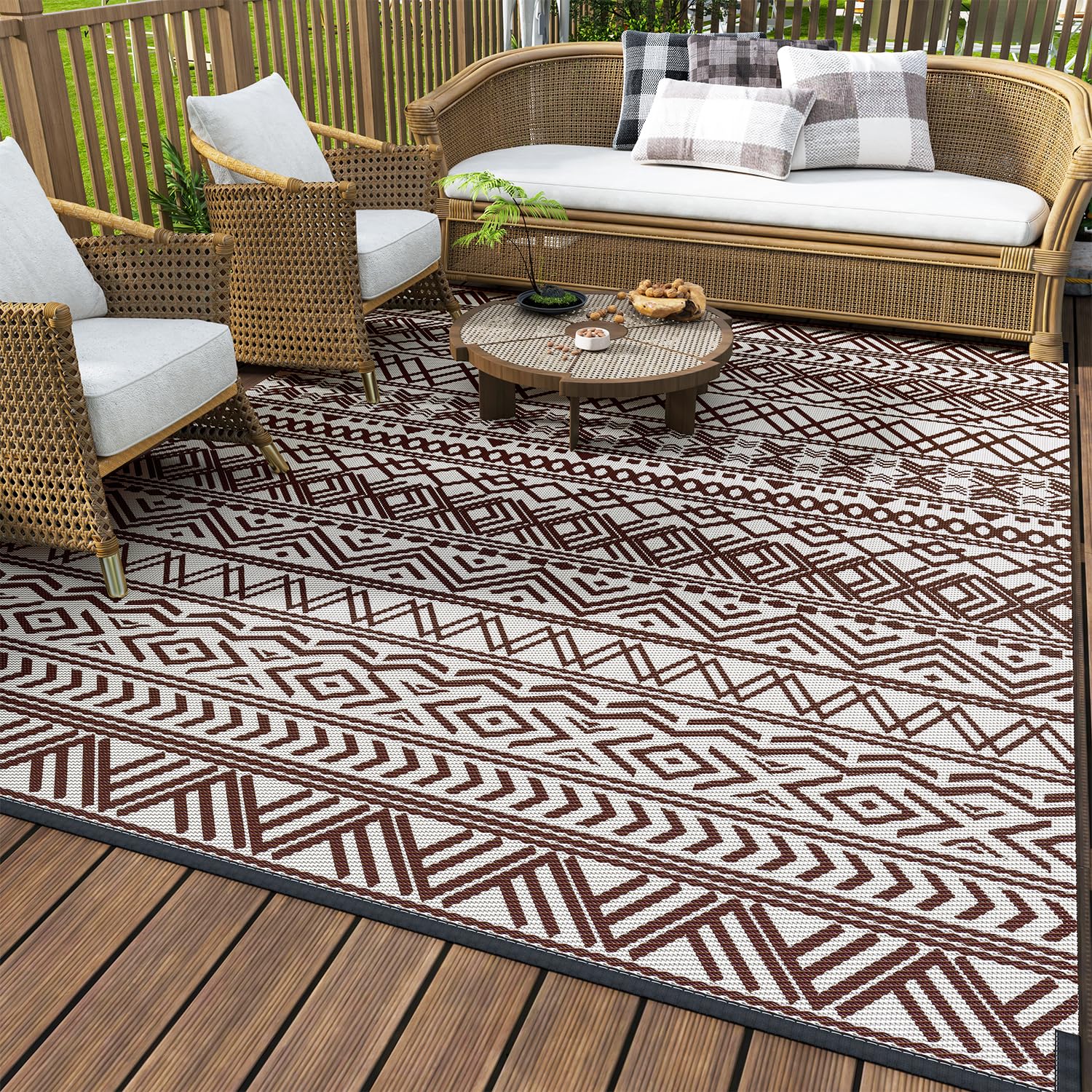 MontVoo-Outdoor Rug Carpet Waterproof 5x8 ft Reversible Patio Rug RV ...