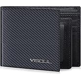 VISOUL Mens Carbon Fiber Leather Bifold Wallet with 2 ID Windows, RFID Blocking Secure Designer Wallets for Men with Two Cash Compartments (Black+Black)