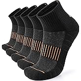 Lapulas Merino Wool Quarter Socks for Men Women, Hiking Running, Cushioned Compression Support, Thermal Thick, 5 Pairs