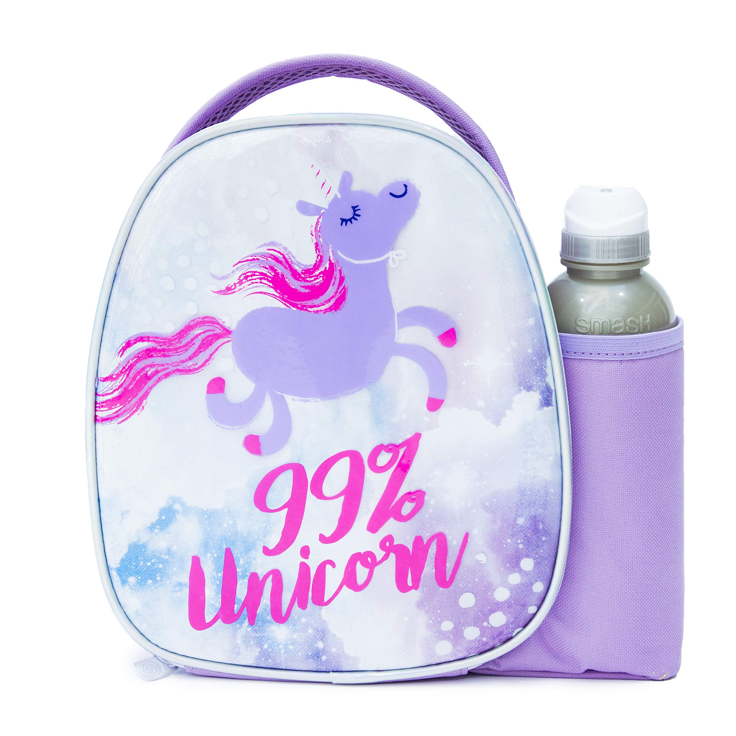Smash 99% Unicorn Insulated Lunch Bag and 500ml Bottle, Purple,