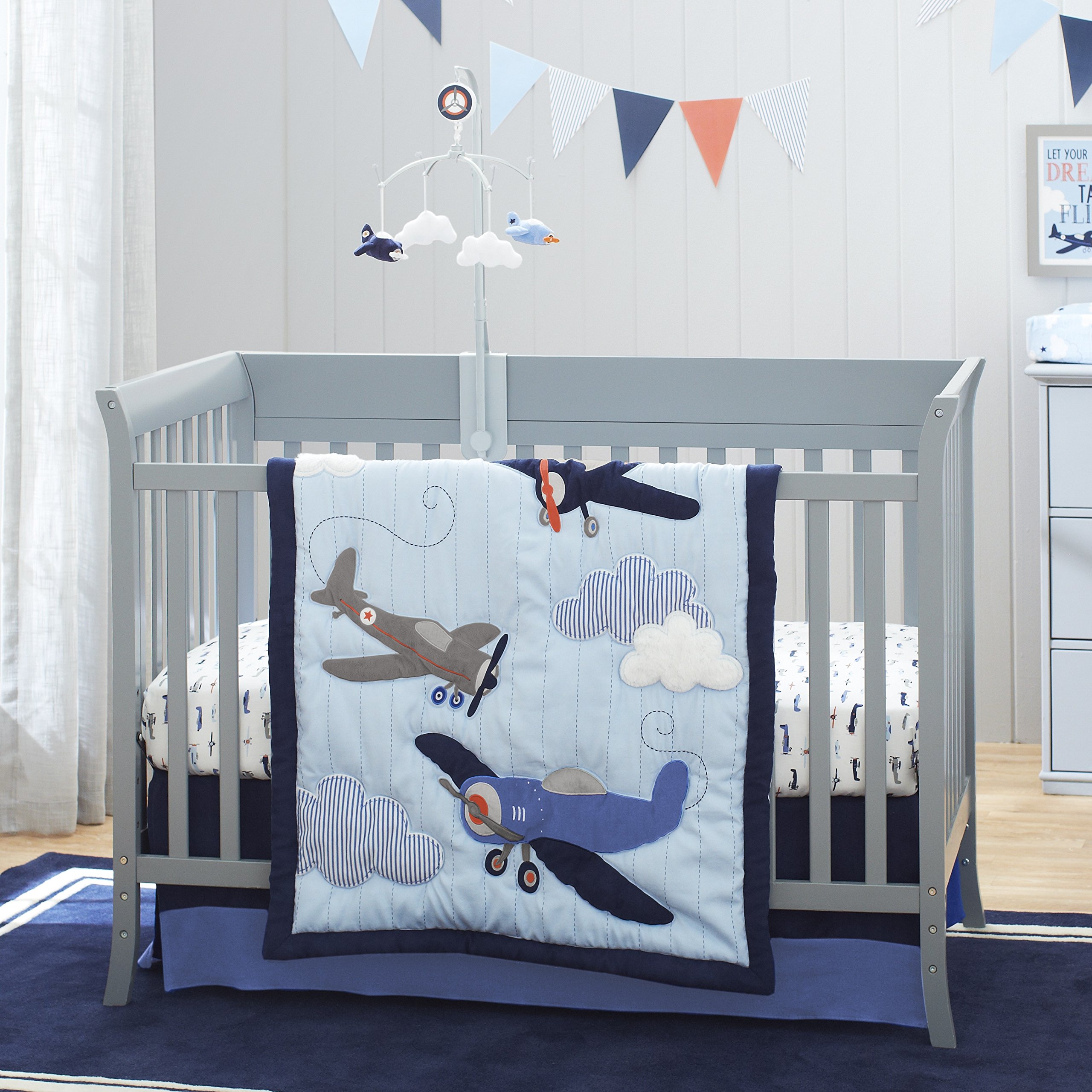 Carter's Take Flight Airplane/Cloud/Star 4 Piece Nursery Crib Bedding
